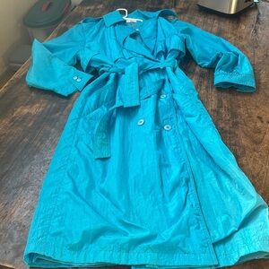 Vintage nylon long Blue rain Trench Coat size 10